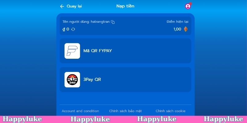 Nạp - rút Happyluke với nhiều phương thức hiện đại
