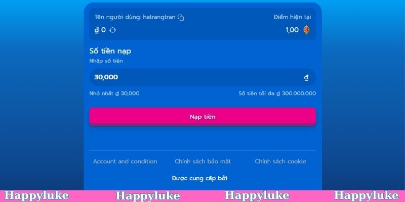 Người chơi thực hiện nạp tiền Happyluke cực kỳ nhanh